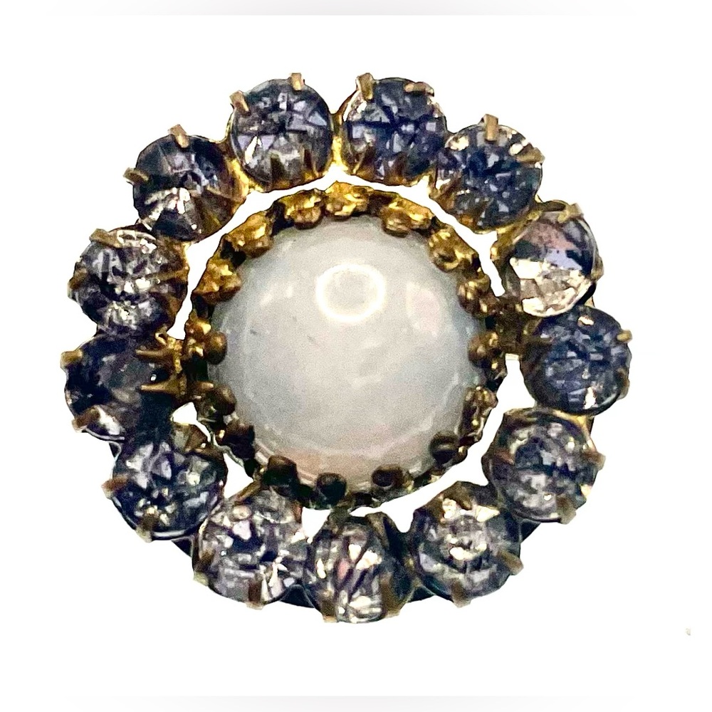 Vintage Gold Tone Scatter Pin Brooch Prong Set Faceted Crystals Cabochon Center
